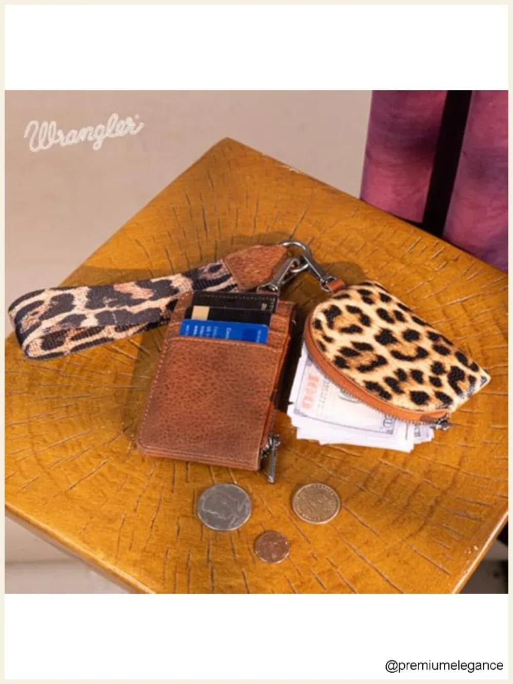 Faux Leather Dual Pouch Keychain Wristlet Wallet with Detachable Strap